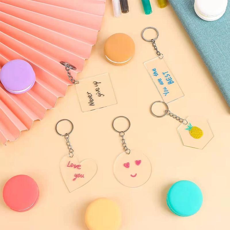 200Pcs Acrylic Clear Keychain Pendant Circle Heart Square Rectangle Hexagon Shape Keychain Blank for DIY Craft Project