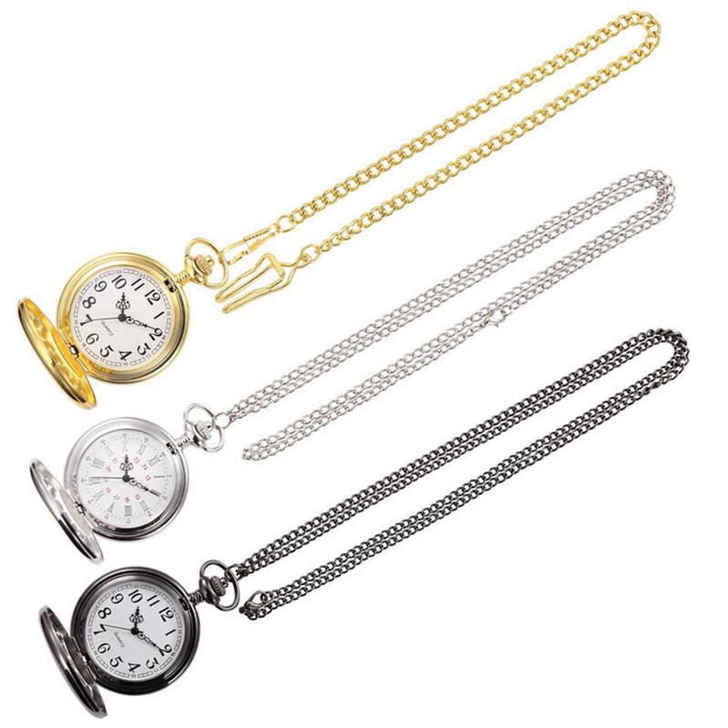 Modern Fashion Mens Fob Watches With Necklace Chain Classic Golden Men Quartz Pocket Watch