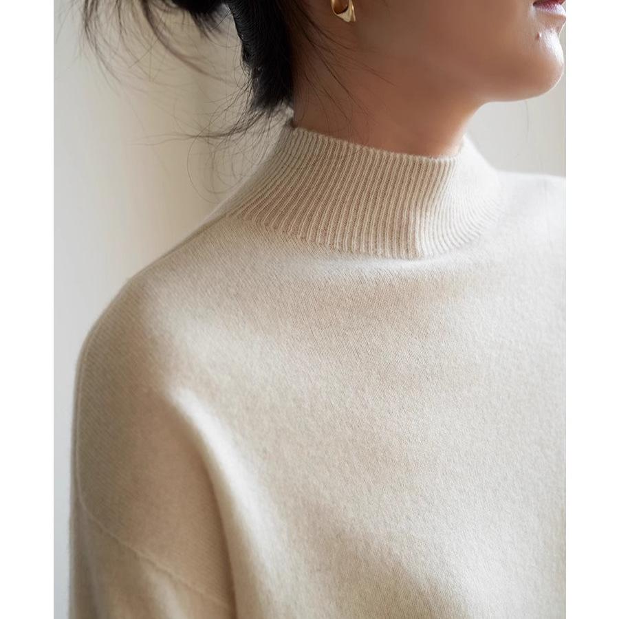 Women's Winter White Knitwear: Heavyweight Cashmere, Raccoon Fur, Half-High Neck Base Layer