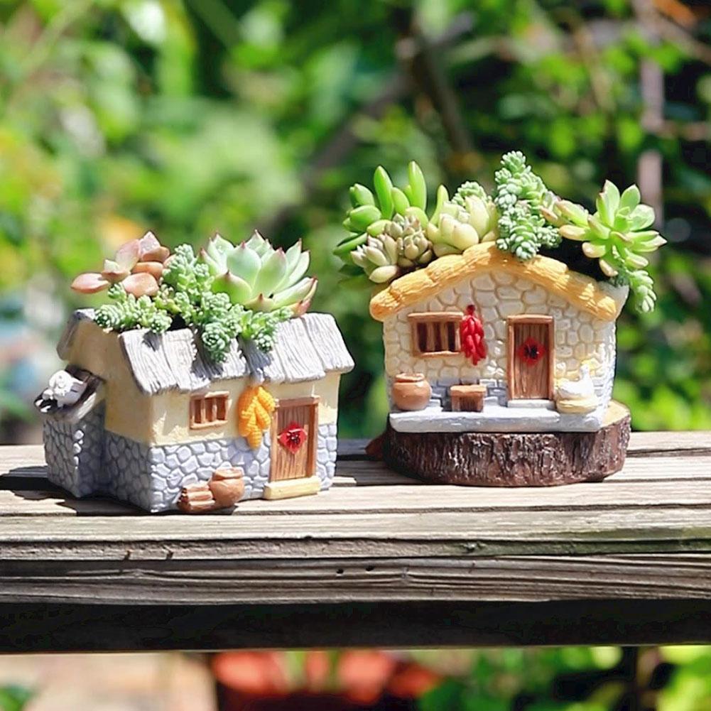 Farmhouse Succulent Pot Bonsai Container Decorative Succulent Planter Resin Garden Plant Pot for Herb Cactus Succulent