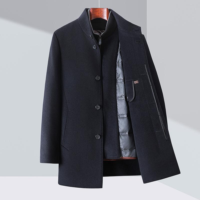 

Двустороннее кашемировое пальто мужское шерстяное пальто средней длины шерстяное пальто для зимнего возраста с подкладкой для папы комплект из двух предметов 195