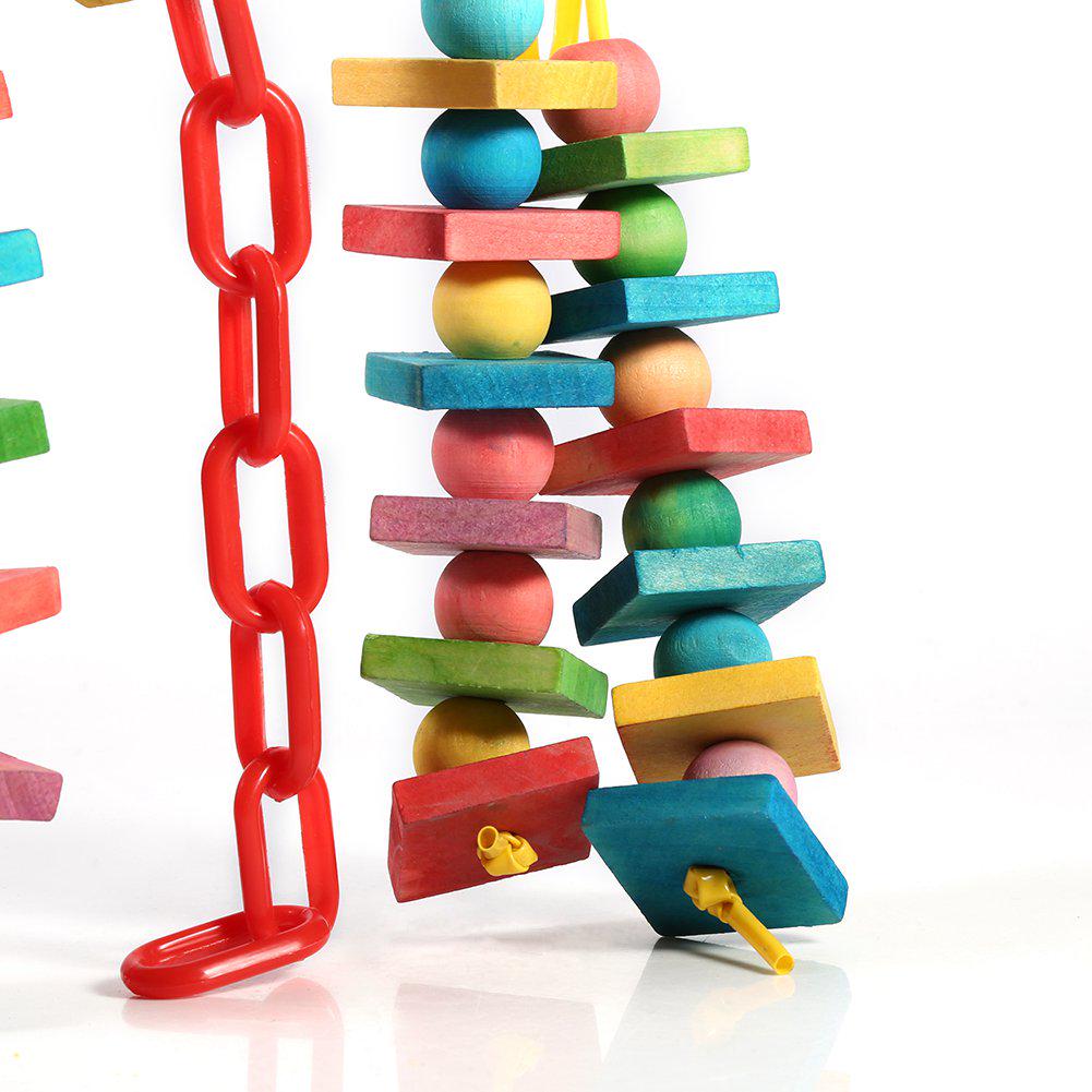 Colorful Parrot Cage Wood Chew Bite Toys Pet Bird Hanging Swing Scratcher Perch