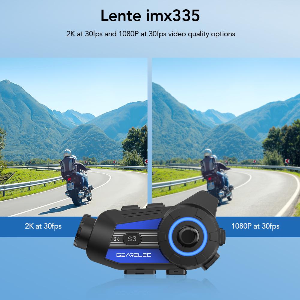 Motociklo šalmo „Bluetooth 5.1“ domofonas su 2K HD kamera, FM radiju, 10 W, USB C, greitas įkrovimas, 6 motociklininkams, 1500 m