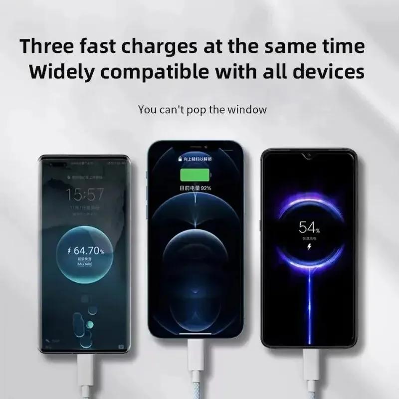 6A 3 In 1 USB Type C Cable 66W Super Fast Charging Cables for Huawei Xiaomi Samsung OPPO Lightning Data Cord for iPhone 12 2 3M