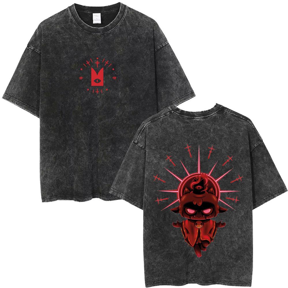 Washed Vintage Game Cult of The Lamb Funny Graphic Tshirt Men Women Casual Cotton Tshirts Mens Oversized Short Sleeve T Shirt