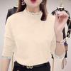Women's Stylish Thermal Fleece Long Sleeve Lace T-Shirt, Slimming Warm Base Layer, Half-High Neck, Perfect for Autumn/Winter.