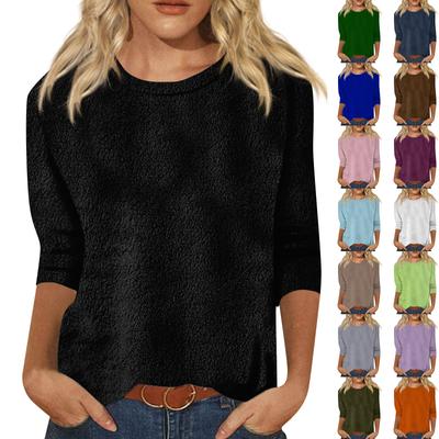 Women's Fashionable Casual Seven Quarter Sleeve Solid Color Round Neck Top