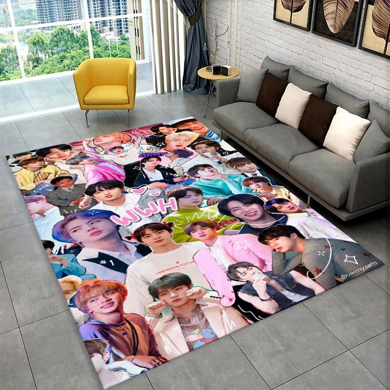 Kpop B-BTS Kim Seok Jin Piosenkarz Dywanik do Pokoju Zabaw Sypialni Salonu Kanapy Wystrój Domu, Dywanik Podłogowy Antypoślizgowy Mata Podłogowa Prezent