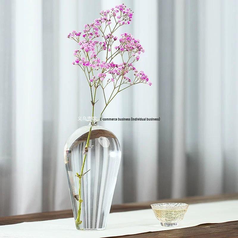 Zen Transparent Glass Vase for Hydroponic Plants and Small Mouth Flower Arrangements