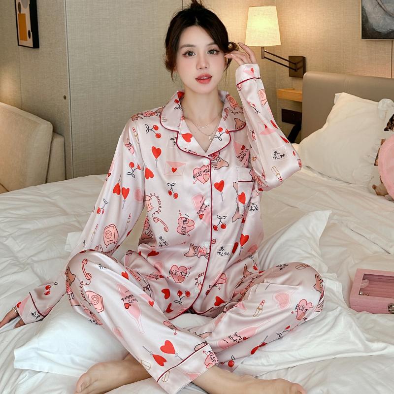 Cherry Pink Heart Sweet Women's 2pcs Home Pajamas Korean Ins Style Cartoon Print Sleep Loungewear New Summer House Sets