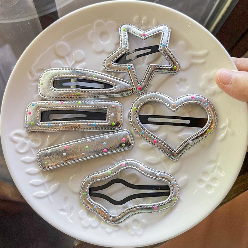 New Silver Polka Dot Cute Cartoon Duckbill Hair Clip for Messy Hair - Heart-shaped Children's Side Clip for Bangs - BB Hair Accessory