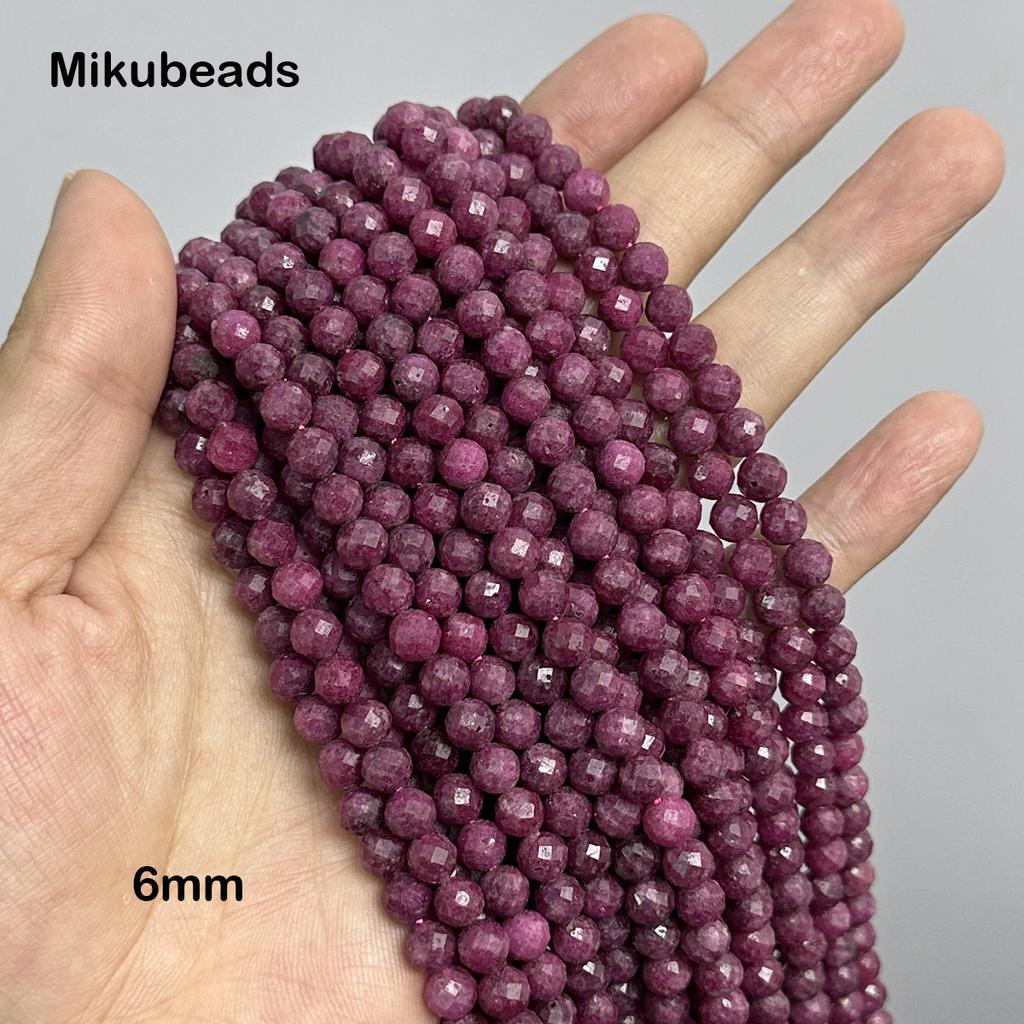 Natural 3mm 4mm 6mm Ruby Faceted Round Loose Beads For Jewelry Making DIY Bracelets Necklace Strand Gift 38cm