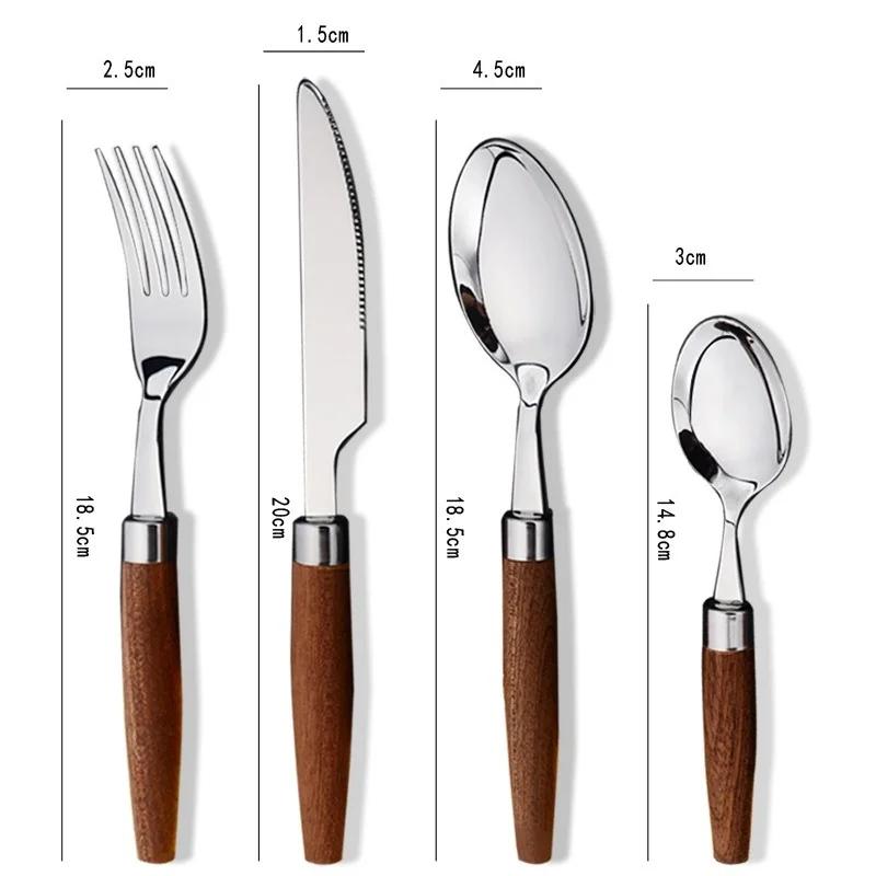 Wooden Handle Tableware Stainless Steel Knife Fork Spoon Western Cutlery Tea Spoon Steak Knife Fork Kitchen Restaurant Utensil