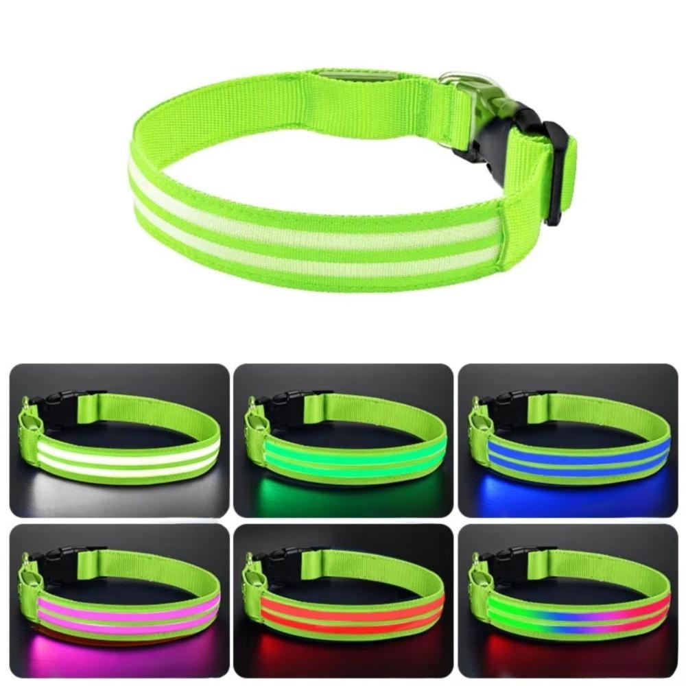 Adjustable LED Glowing Dog Neck Ring Nylon Material Night Safety Buckle Chain Small Dog