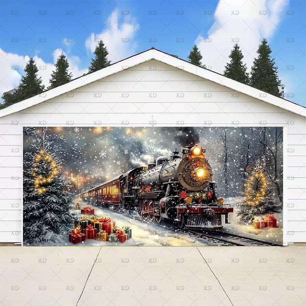 Classic Christmas backdrop for a large garage door, New Year's party backdrop, winter scene, decorative banner4716