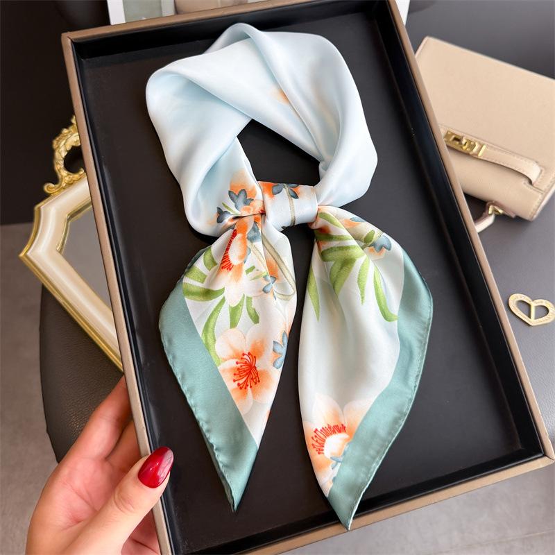 

Квадратный шарф с цветочным принтом Женский атласный платок Шаль Парео Хиджаб Женская повязка для волос Наручный платок Роскошный головной платок 70*70см Эшарп Бандана 70x70cm