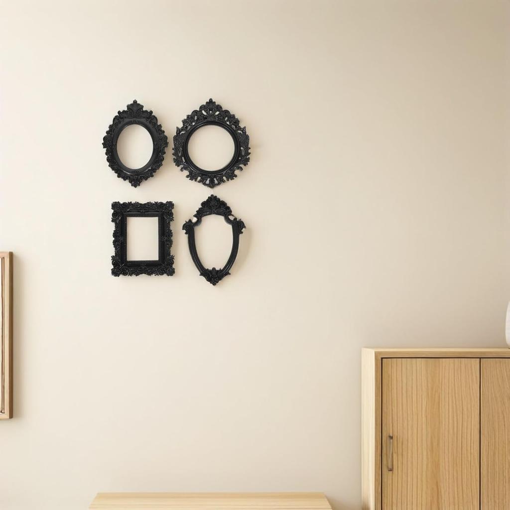 4Pcs Vintage Mini Picture Frames Set Small Black Resin Retro Photo Holders for DIY Wall Decor and