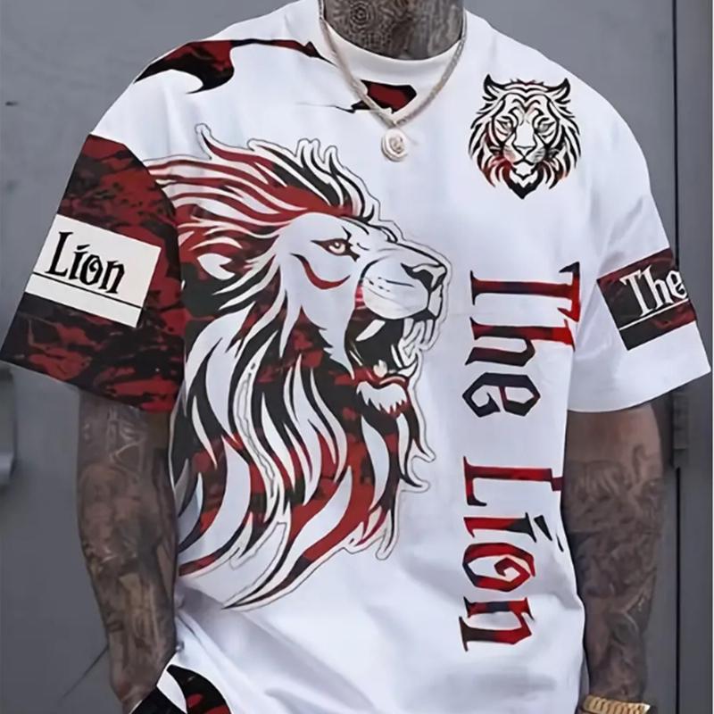 New Summer Men's Fashion T-shirt Personality Fierce Wolf Printed Men's T-shirt Top