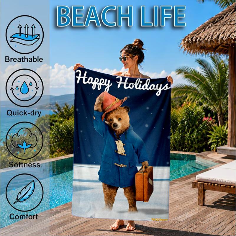 Red Hat Bear In The City Beach Towel, Super Soft Microfiber, Perfect Gift for Her/Him, Birthday, for Pool, Beach, Travel, Decor Beach Party