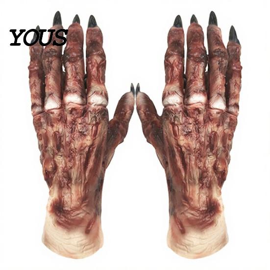 Comfortable Latex Horror Gloves 1 Pair Halloween Costume for Adults Kids, Zombie Hands Detailed Gloves, Scary Ghost Hand Cosplay Accessory Masquerade