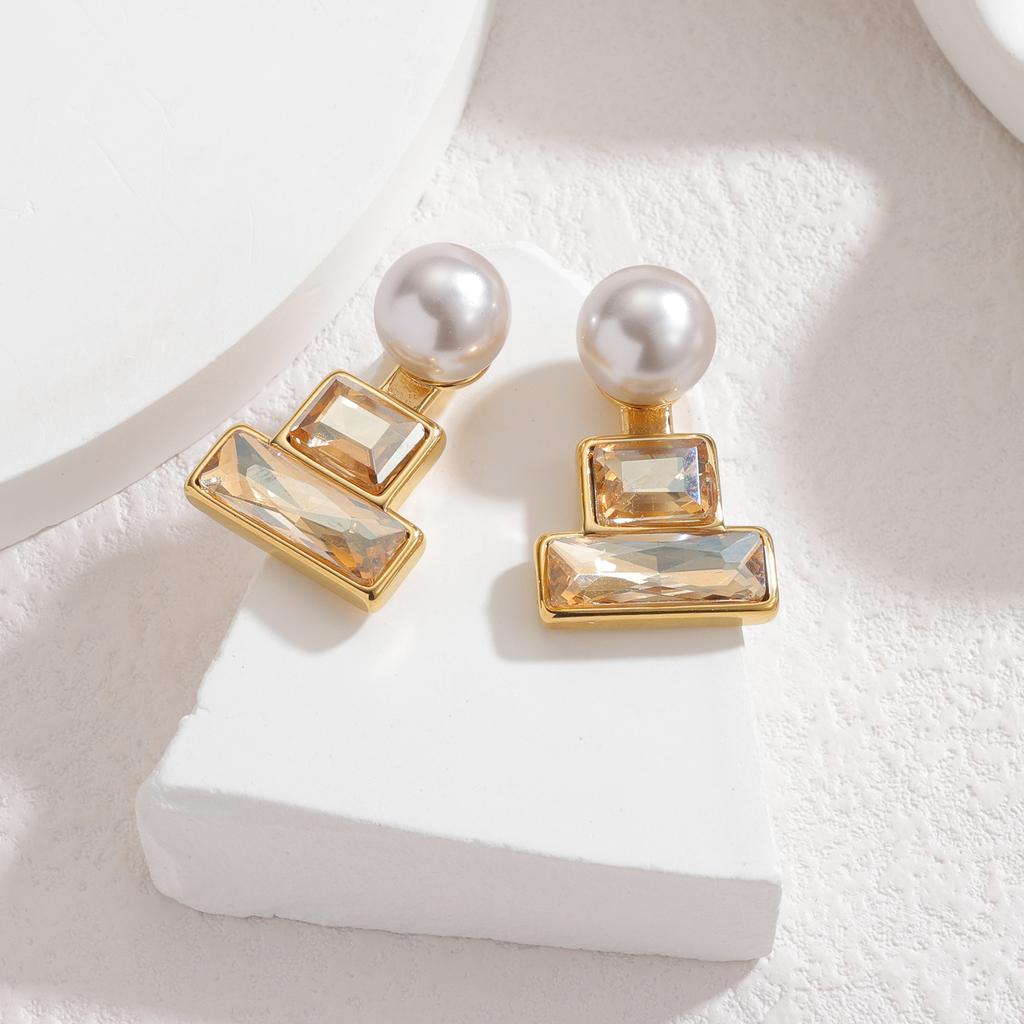 Atoztide New Fashion Shiny Zircon Earring for Women Stainless Steel Trendy Gold Color Statement Stone Stud Earring Jewelry Gift