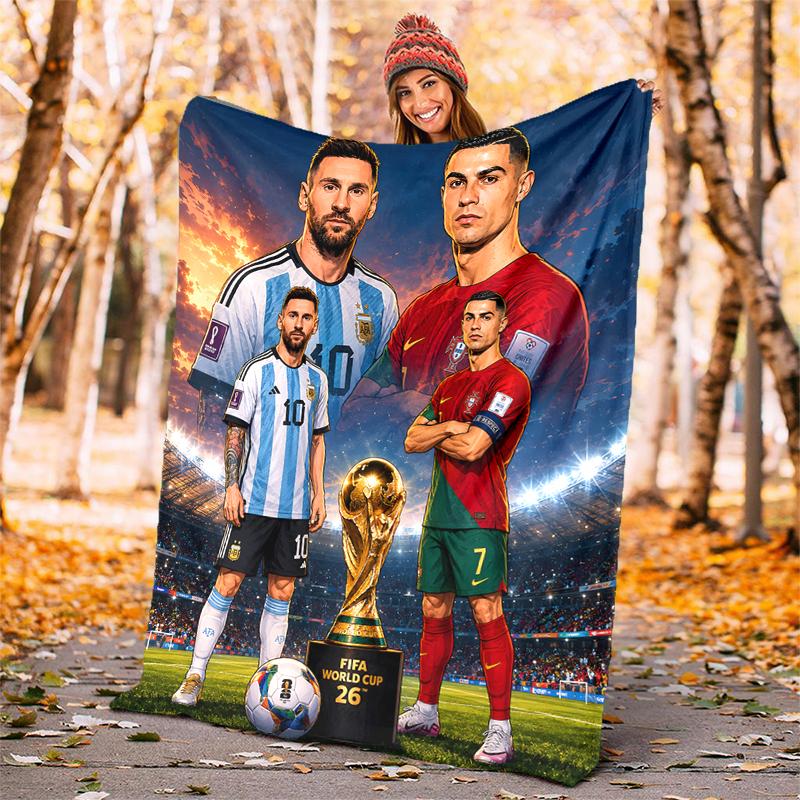 Messi & Ronaldo Flannel Blanket Soft All-Season Throw, Design for Camping, Car Travel, Hiking Sofa, Bed, Office Perfect Gift for Parties