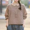 Camicie casual a maniche lunghe da donna, stile semplice primaverile, colletto in pizzo, vintage, a quadri, larghe, in cotone