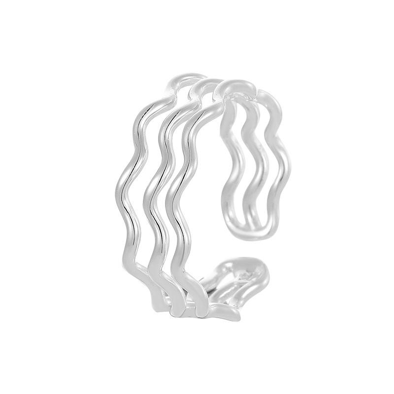 Banyan Tree S925 Silver Triple Wave Korean Ring, Adjustable Plain Cold-Style
