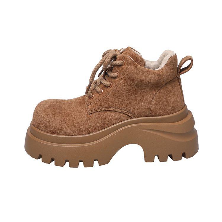 Thick-soled Martin boots women's 2025 new autumn and winter heightening Maillard rhubarb boots outdoor mountaineering short boots are popular