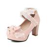 Fashion 2025 Summer New Ladies Platform Heels Cute Bow Lace Princess Mary Jane Lolita Shoes Party High Heel Buckle Women Pumps Pink 32