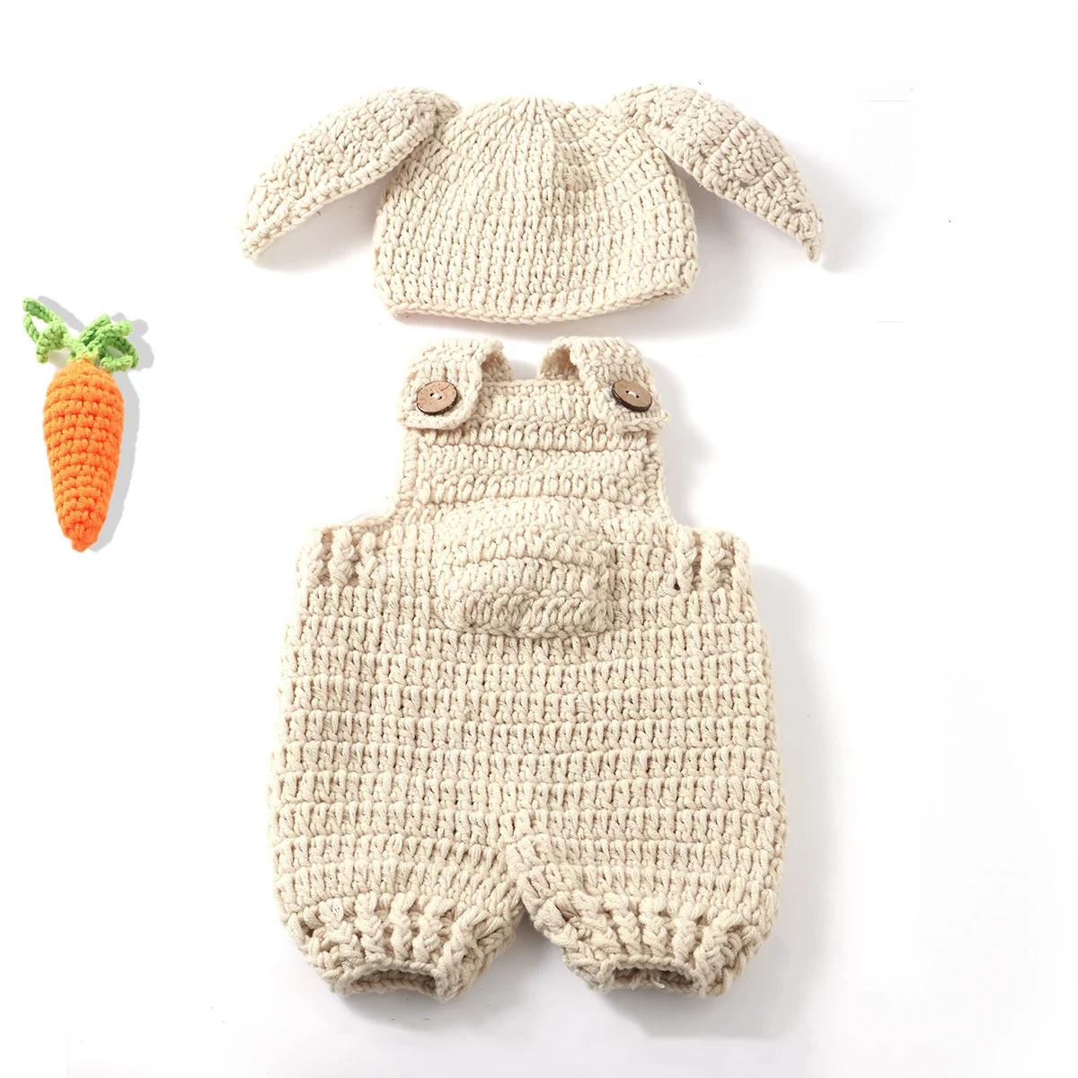 

Woolen Strap Pants Carrot Rabbit 3-Piece Newborn Outfit Baby Commemorative Prop Studio Infant Photography Shooting Accessories One Size