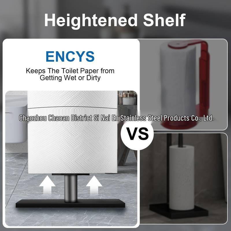 Floor-Standing Bathroom Tissue and Brush Holder with Vertical Storage Rack