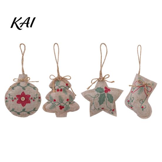 Festive Garland Hanging Supplies Burlap Christmas Ornaments, Rustic Linen Fabric Decoration, Tree Ball Stocking Decorative Ornaments for Star