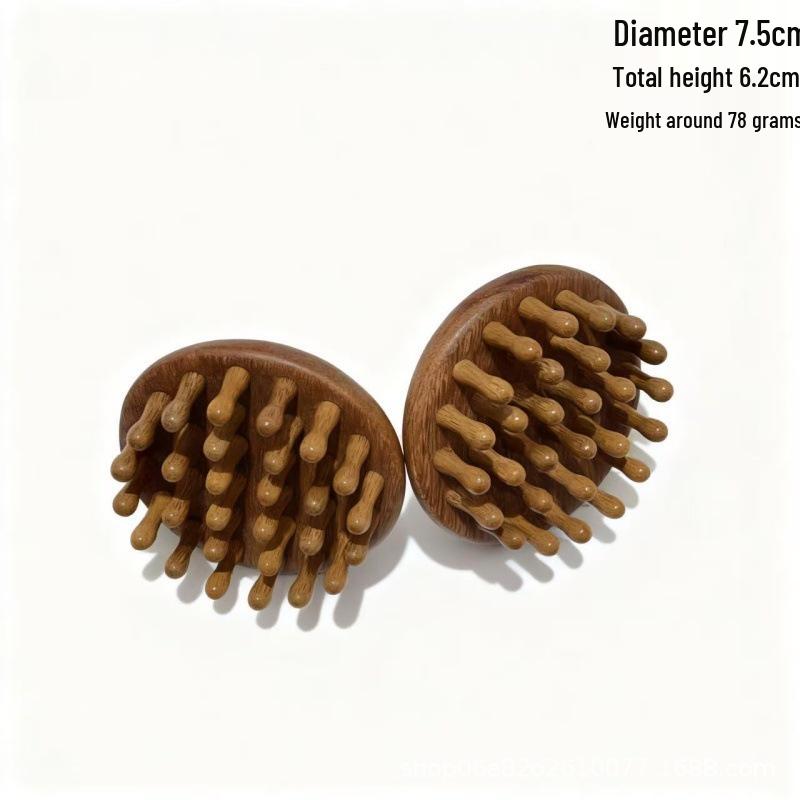 Solid Wood Sandalwood Massage Comb - Round, 28 Pins for Scalp Therapy