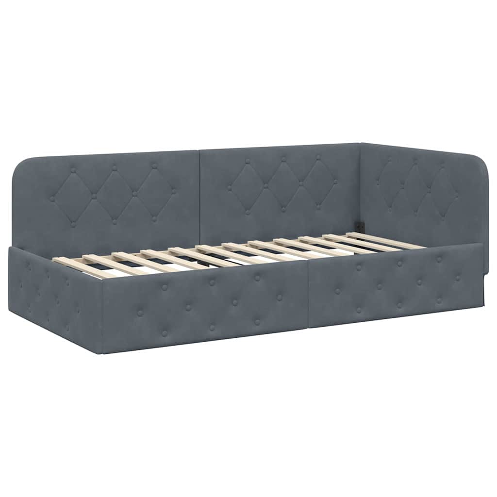 Dark Grey L Shaped Corner Bed Frame 90 X 200 Cm Velvet