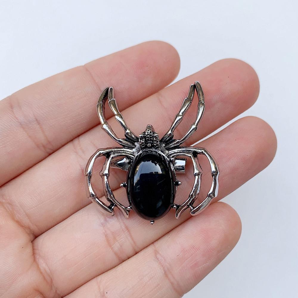 Natural Gem Stone Spider Brooch for Backpacks Jackets Hats Pants Jewelry Accessory Natural Quartz Halloween Spider Pin Brooch