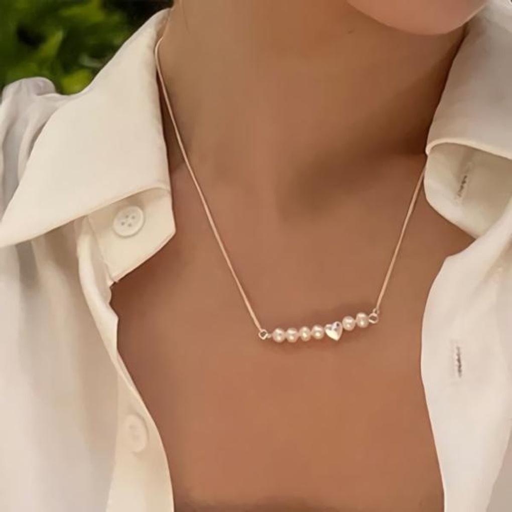 Women's 925 Silver Love Point Pearl Necklace
