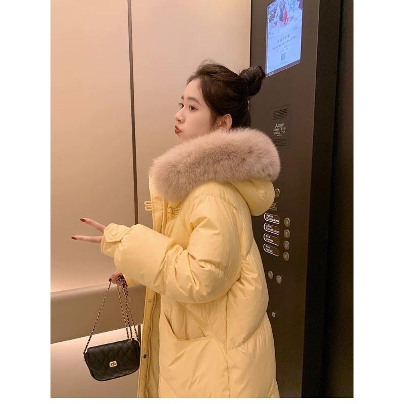 Long Over-the-knee Hooded Down Cotton Coat for Women Winter Big Fur Collar Thick Cotton Coat Trend Parkas Jackets