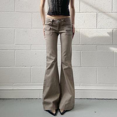 Women's Personalised Vintage Work Style Pocket Washed and Aged Design Low Waisted Spice Girls Casual Pants