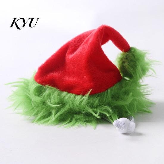 Adjustable Dog Cat Hat Christmas Pet Hat, Plush with Fuzzy Green Trim, Santa Photo Prop Elastic Band for Cats Dogs Festive Costume Accessory