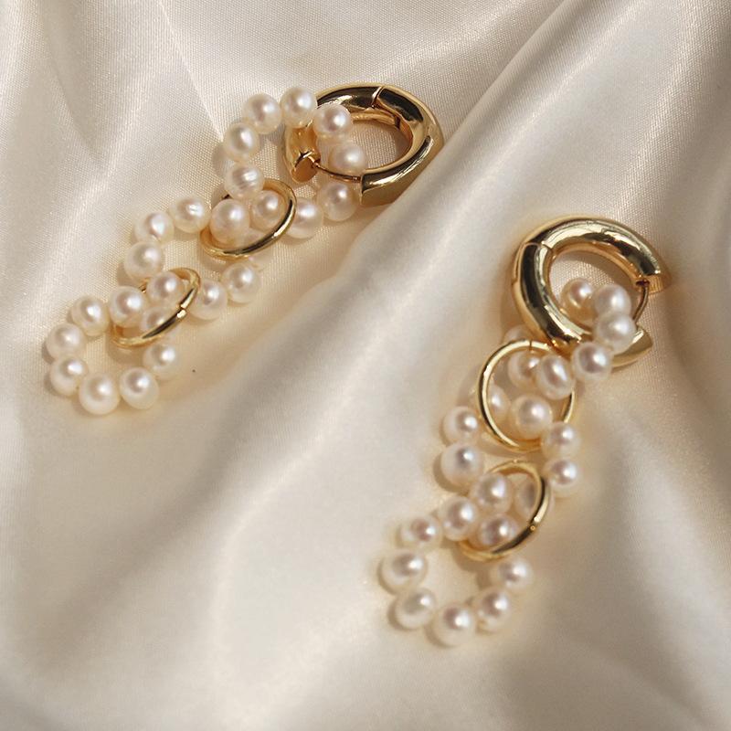 Японский и корейский стиль металлические жемчужные преувеличенные серьги серьги ретро стиль тренд круглые кольца модные жемчужные серьги круглые