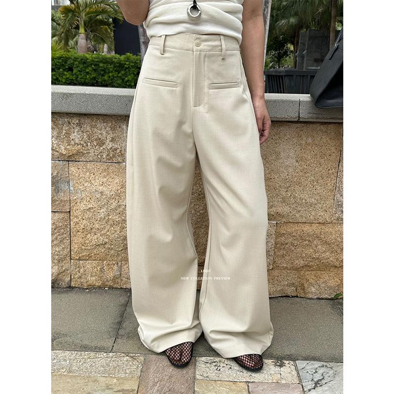 

LIMO High-Waist Straight Wide-Leg Suit Pants with Pockets White