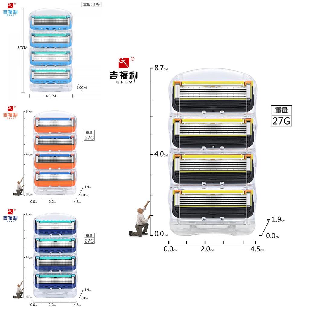 Premium Manual Razor With 5 Layer Blades Refillable Handle Multiple Color Options