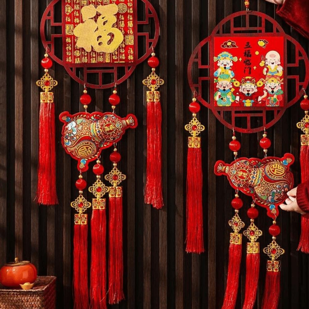 Double-sided Chinese New Year Decoration Reusable Traditional Spring Festival Pendants Three-dimensional with Tassel