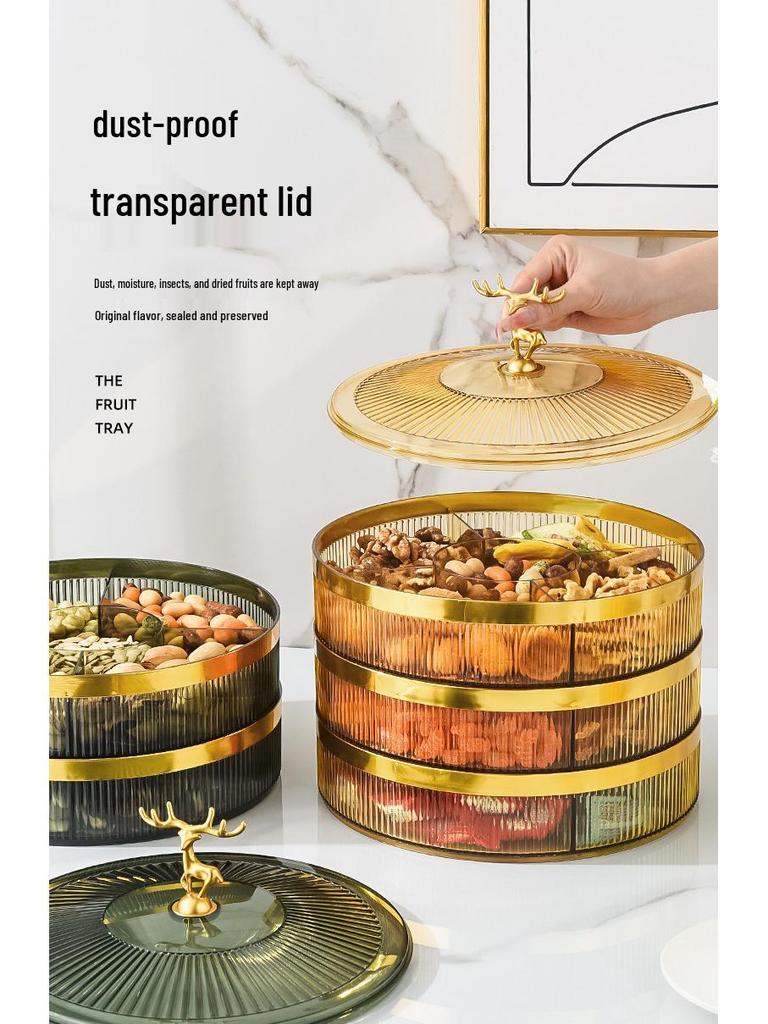 Clear Divided Fruit Plate with Lid: Sealed Storage Box for Living Room or Coffee Table