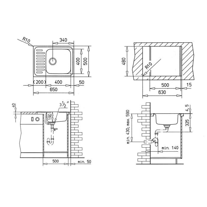 Evier à encastrer inox 18/10 1 cuve - TEKA - CLASSIC - vidage manuel - bonde à panier de 90 mm