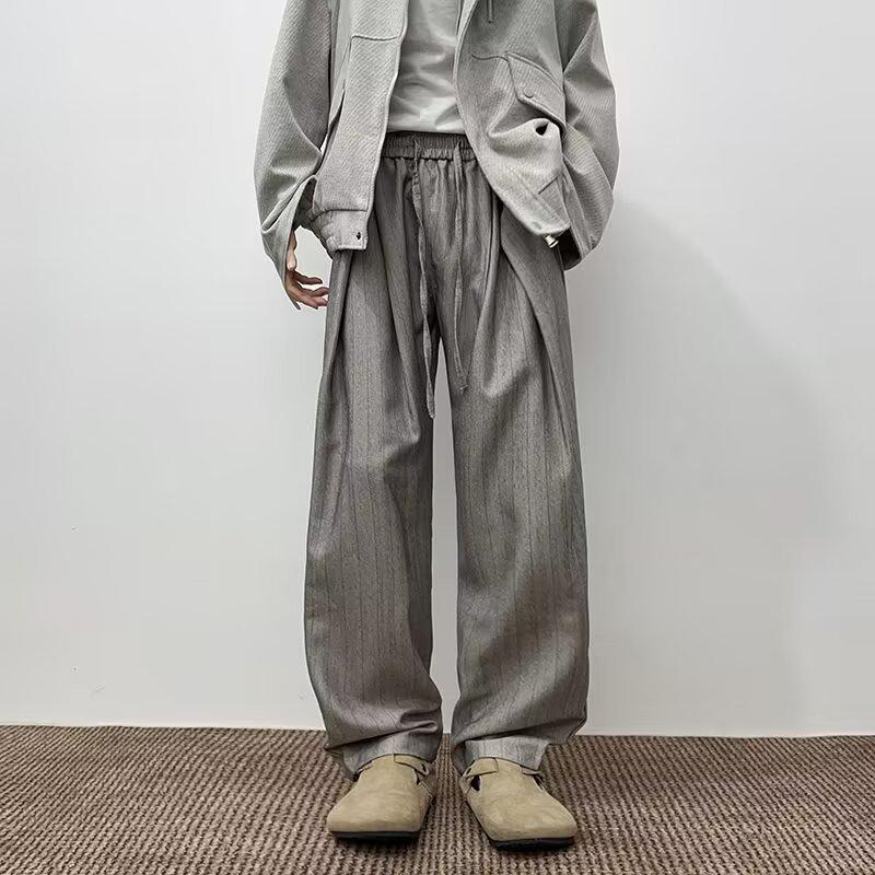 Men s Retro Slim Fit Striped Dress Pants - Casual, Loose, High Street Style for Spring and Autumn M