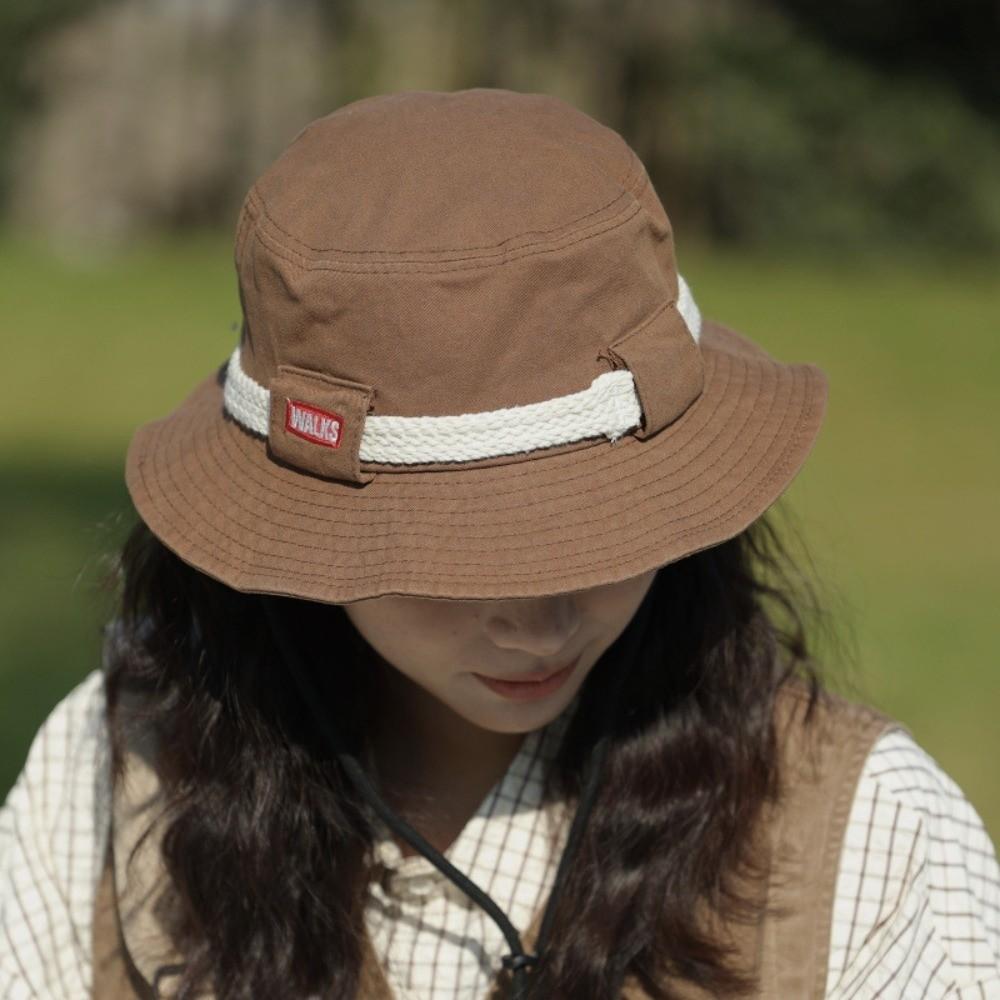 

Breathable American Vintage Hat Retro Drawstring Fisherman Caps Sun Protection Bucket Hat Fishing темно-коричневого