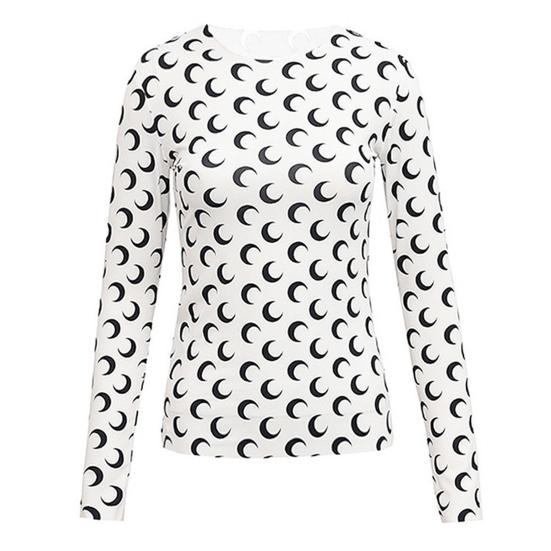 Sommer-Oberteile aus Eisseide, O-Ausschnitt, lange Ärmel, Sonnenschutz, Oberteile mit Mondmuster, dehnbare Pullover-Oberteile mit schmaler Passform