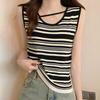 Tank Tops Women 2025 Summer Sleeveless V-Neck White Black Striped Knitted Tank Tops Camis Women Tops JJ219